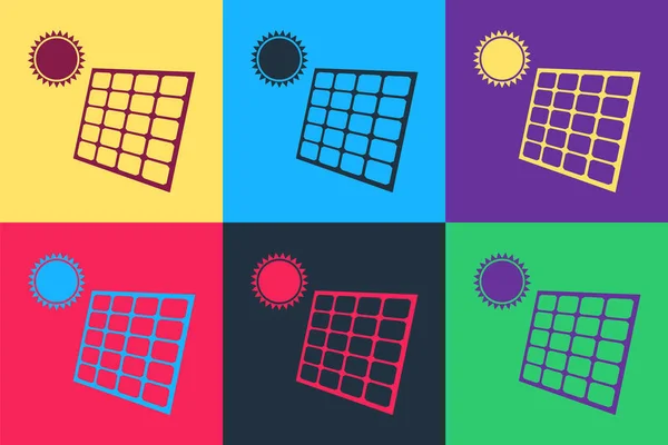 Pop Art Panneau Solaire Icône Solaire Isolés Sur Fond Couleur — Image vectorielle