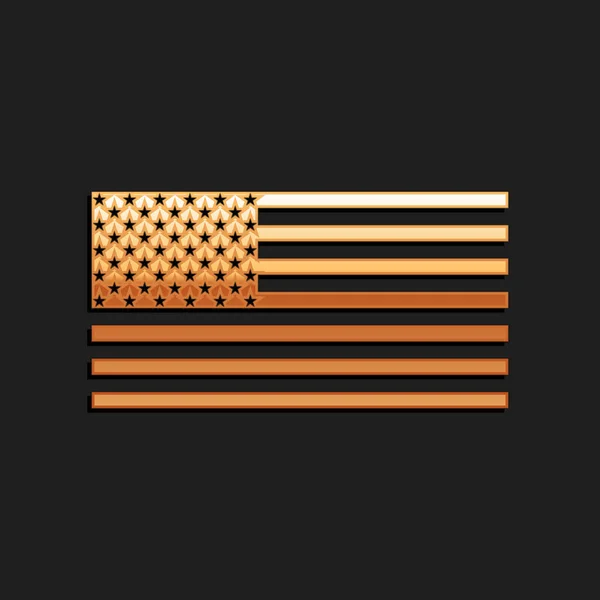 Icono Bandera Americana Dorada Aislado Sobre Fondo Negro Bandera Usa — Vector de stock