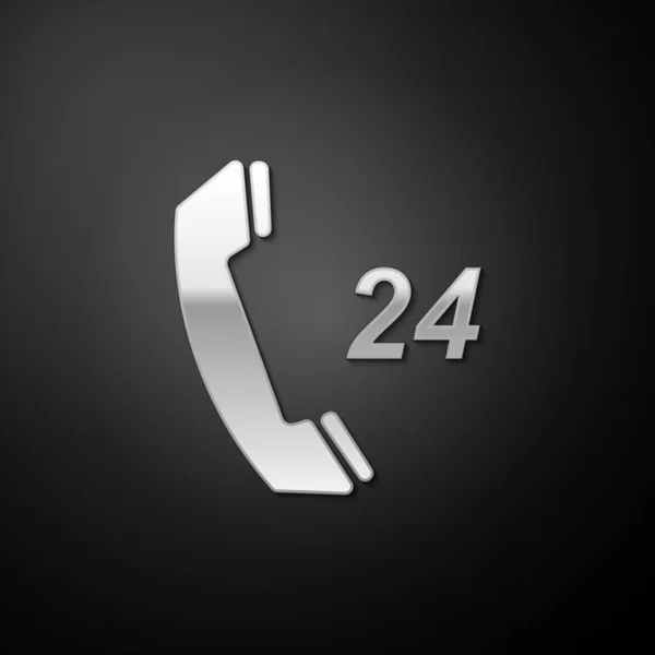 Silver Phone Godziny Wsparcia Ikony Izolowane Czarnym Tle Całodniowy Call — Wektor stockowy