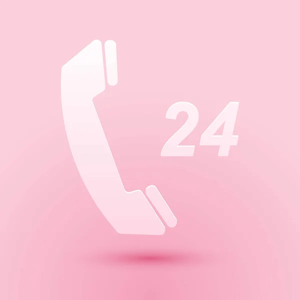 Cięcie Papieru Telefon Godziny Wsparcia Ikona Izolowana Różowym Tle Całodniowy — Wektor stockowy