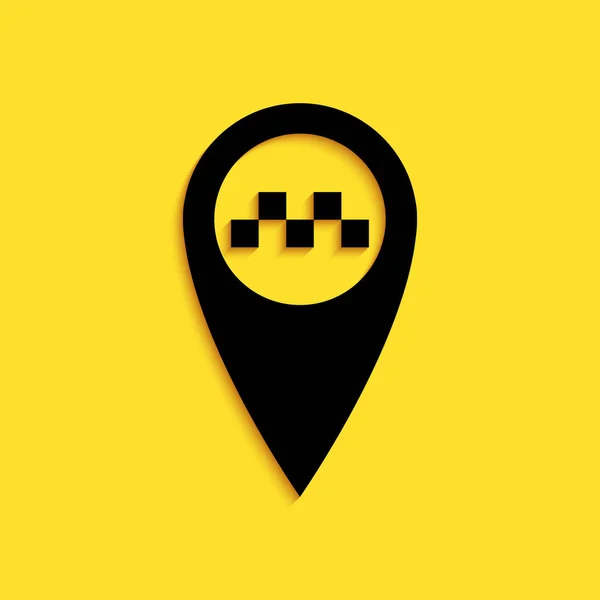 Fekete Térkép Mutató Taxi Ikon Elszigetelt Sárga Háttér Hosszú Árnyék — Stock Vector