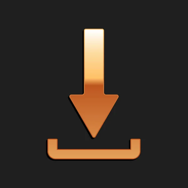 Icono Descarga Oro Aislado Sobre Fondo Negro Sube Botón Símbolo — Vector de stock