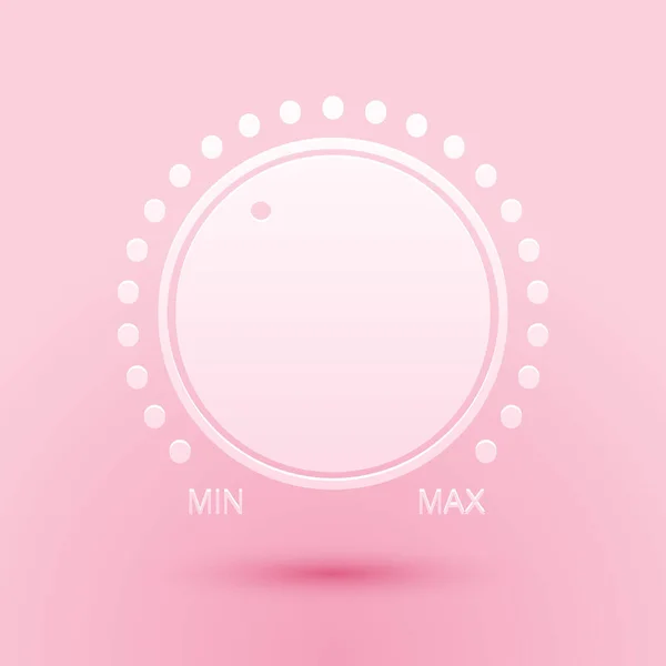 剪纸拨号水平技术设置图标隔离在粉红色背景 音量按钮 音效控制 音阶旋钮 模拟调整器 造纸艺术风格 — 图库矢量图片