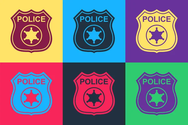 Pop Art Icono Placa Policía Aislado Fondo Color Insignia Del — Vector de stock