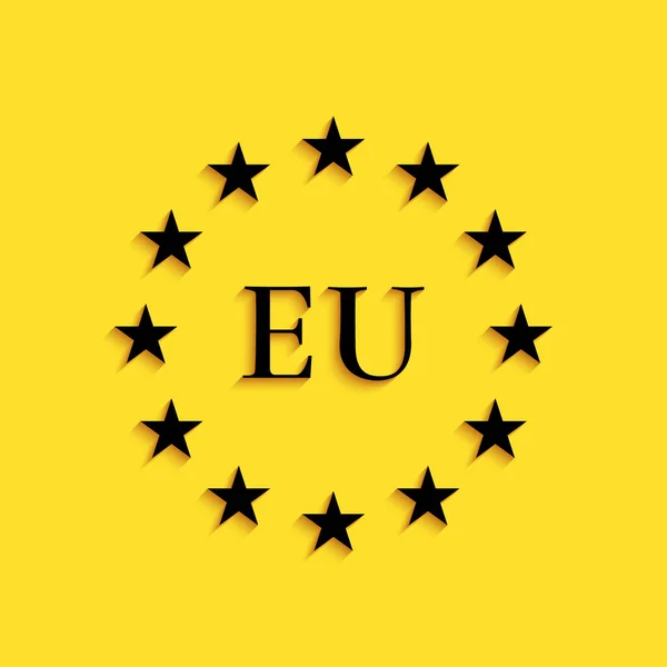 Czarna Flaga Ikony Unii Europejskiej Izolowana Żółtym Tle Symbol Okręgu — Wektor stockowy