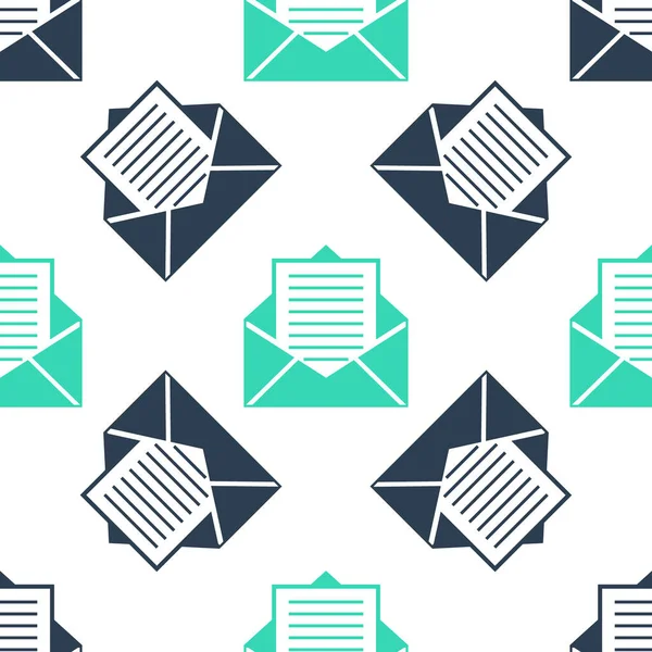 绿色邮件和电子邮件图标在白色背景上隔离无缝模式 信封符号电子邮件 电子邮件信息签名 — 图库矢量图片