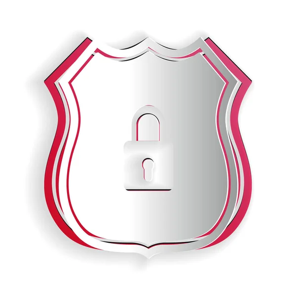 Escudo Corte Papel Seguridad Con Icono Bloqueo Aislado Sobre Fondo — Vector de stock