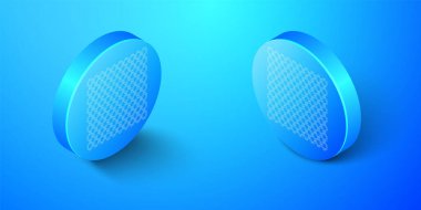 Isometric Chain Fence icon isolated on blue background. Metallic wire mesh pattern. Blue circle button. Vector. clipart