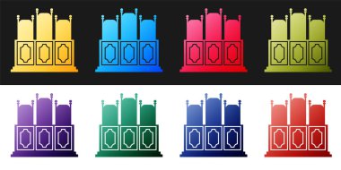 Court 'un odasını masa simgesiyle siyah beyaz arka planda ayır. Sandalye ikonu. Vektör.