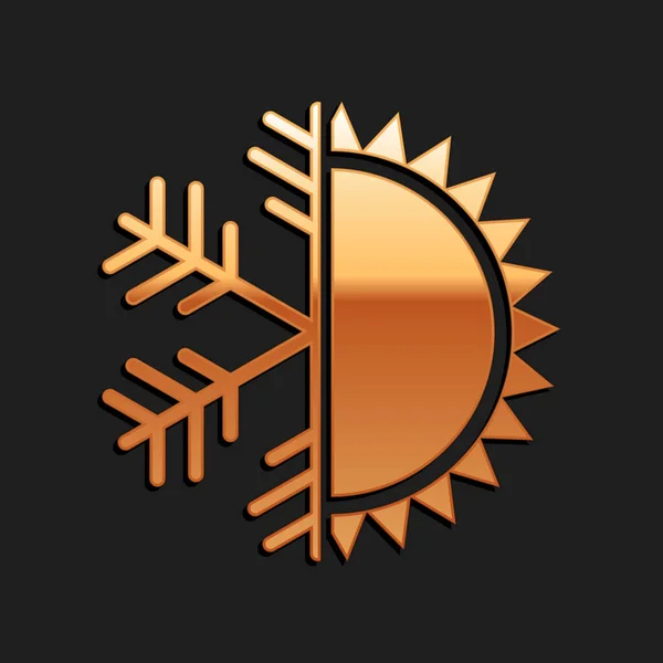 Oro Símbolo Frío Caliente Icono Sol Copo Nieve Aislado Sobre — Archivo Imágenes Vectoriales