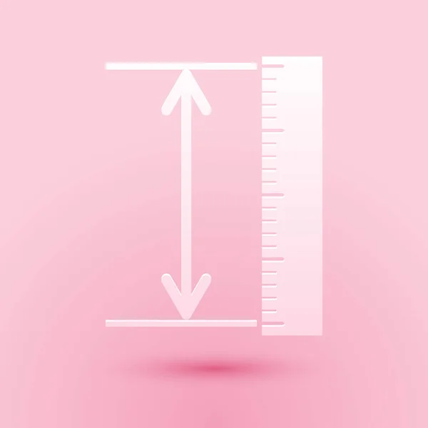 Řez Papíru Ikona Výšky Délky Měření Izolovaná Růžovém Pozadí Pravítko — Stockový vektor