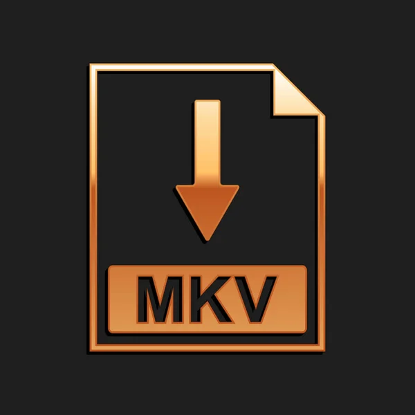 金Mkvファイルのドキュメントアイコン 黒い背景に分離されたMkvボタンアイコンをダウンロードします 長い影のスタイル ベクトル — ストックベクタ