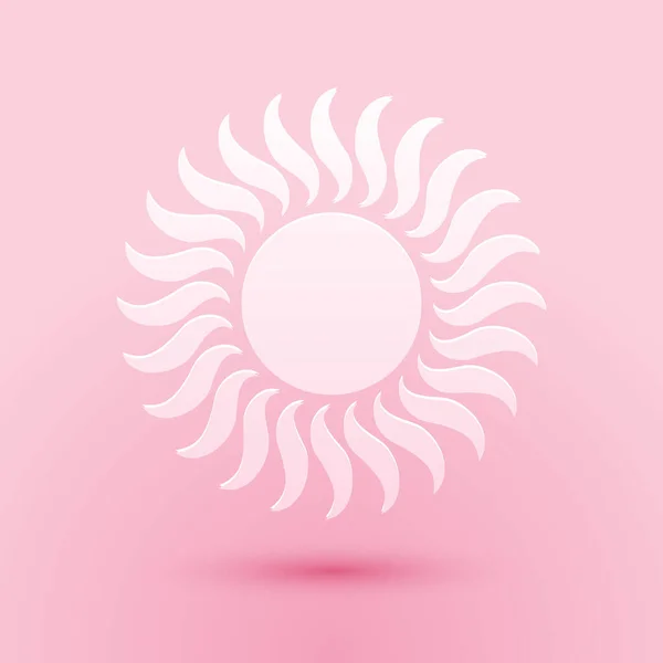 Paper Cut Sun Icon Isolated Pink Background Paper Art Style — Stock Vector