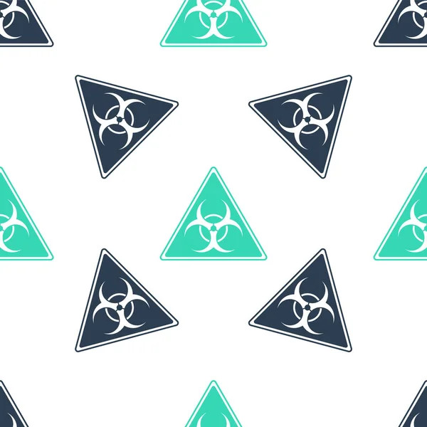 Green Triangle Sign Biohazard Symbol Icon Isolated Seamless Pattern White — Stock Vector