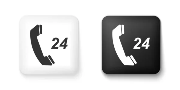 黒と白の電話24時間サポートアイコンは白の背景に隔離されました 一日中カスタマーサポートコールセンター 正方形のボタン ベクトル — ストックベクタ