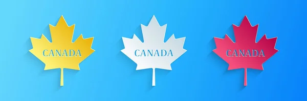 Pappersklipp Kanadensiska Lönnlöv Med Stadens Namn Kanada Ikon Isolerad Blå — Stock vektor