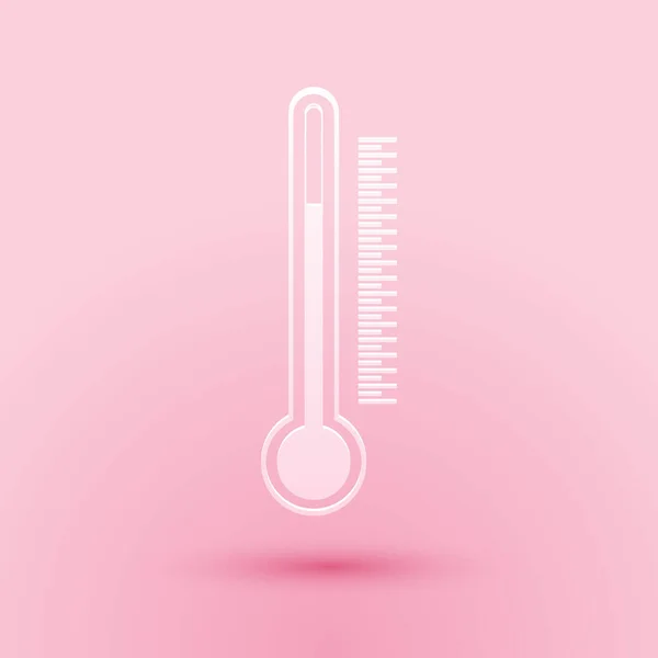 Иконка Термометра Вырезана Бумаги Розовом Фоне Бумажный Стиль Вектор — стоковый вектор