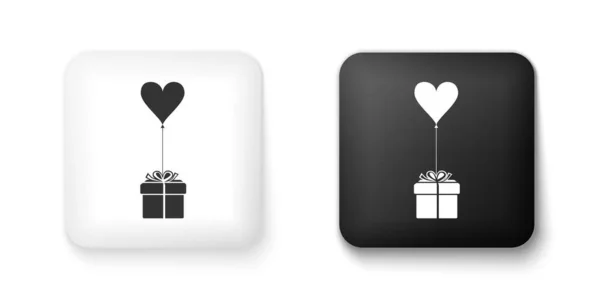 Black White Gift Balloon Shape Heart Icon Isolated White Background — Stock Vector