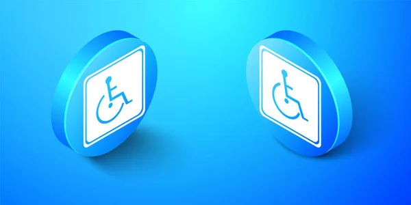 Isométrique Icône Handicap Handicapé Isolé Sur Fond Bleu Panneau Handicapés — Image vectorielle