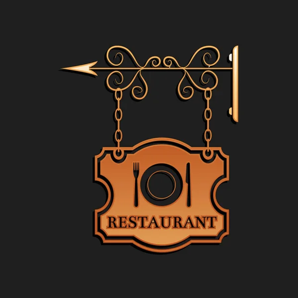 Gold Vintage Πινακίδα Εξωτερική Διαφήμιση Κείμενο Εστιατόριο Και Μαχαιροπήρουνα Πιάτο — Διανυσματικό Αρχείο