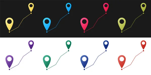 Définir Icône Itinéraire Isolé Sur Fond Noir Blanc Panneau Pointeur — Image vectorielle