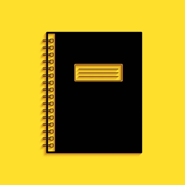 Ícone Caderno Preto Isolado Fundo Amarelo Ícone Bloco Notas Espiral — Vetor de Stock