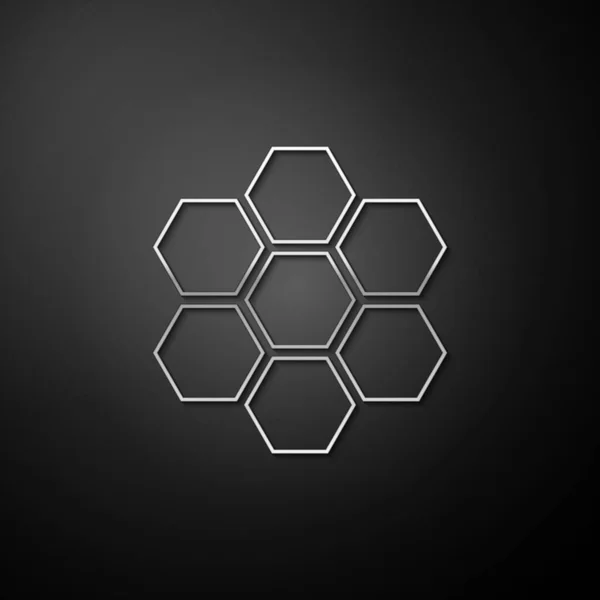 Silver Honeycomb Sign Icon Isolated Black Background Honey Cells Symbol — Stock Vector