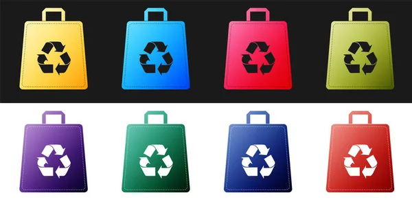 Set Paper Shopping Bag Recycle Icon Isolated Black White Background — Stock Vector