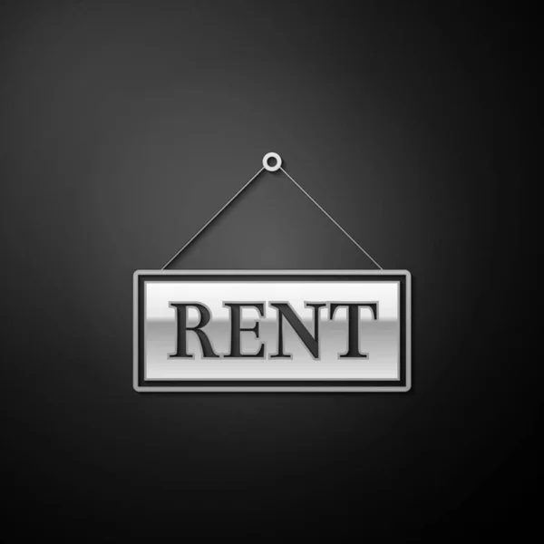 Silver Hanging Sign Text Rent Icon Isolated Black Background Long — Stock Vector