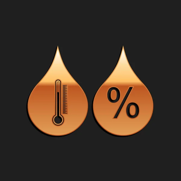 Guld Fuktighet Ikon Isolerad Svart Bakgrund Väder Och Meteorologi Termometersymbol Royaltyfria illustrationer