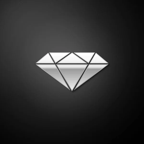 ブラックを基調としたシルバーダイヤモンドアイコン ジュエリーシンボル 宝石だ 長い影のスタイル ベクトル — ストックベクタ