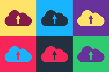 Pop Art Cloud gönderme simgesi renk arkaplanında izole edildi. Vektör.