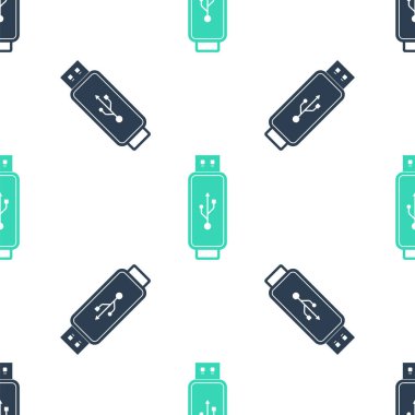 Yeşil USB flaş bellek simgesi beyaz arkaplanda izole edilmiş. Vektör.