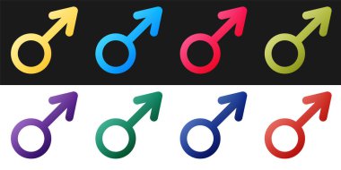 Siyah ve beyaz arkaplanda erkek cinsiyet simgesini izole et. Vektör.