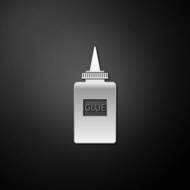 Siyah arkaplanda gümüş yapıştırıcı simgesi var. Uzun gölge tarzı. Vektör.