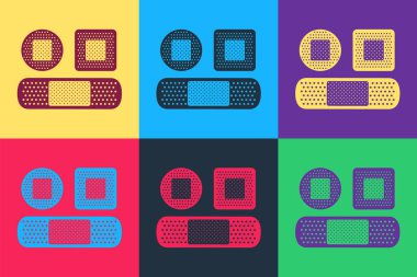 Pop Art Set Bandaj sıvası simgesi renk arkaplanında izole edildi. Tıbbi alçı, yapıştırıcı bandaj, esnek kumaş bandajı. Vektör.