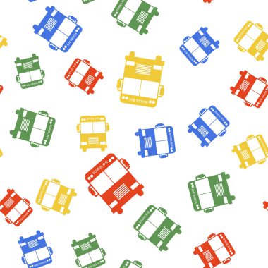 Renkli Okul Otobüsü simgesi beyaz arkaplanda izole edilmiş pürüzsüz desen. Vektör.