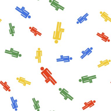 Evrak çantası ikonuna sahip renkli iş adamı beyaz arka planda izole edilmiş kusursuz desen. Vektör.