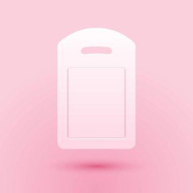 Paper cut Cutting board icon isolated on pink background. Chopping Board symbol. Paper art style. Vector.