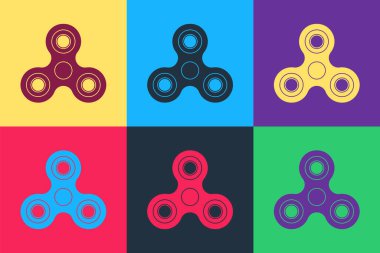 Pop Art Fidget döndürme simgesi renk arkaplanında izole edildi. Stres giderici oyuncak. Moda bir el çevirme makinesi. Vektör.