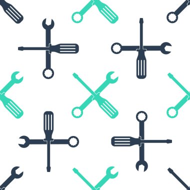 Green Spanner and screwdriver tools icon isolated seamless pattern on white background. Service tool symbol.  Vector.