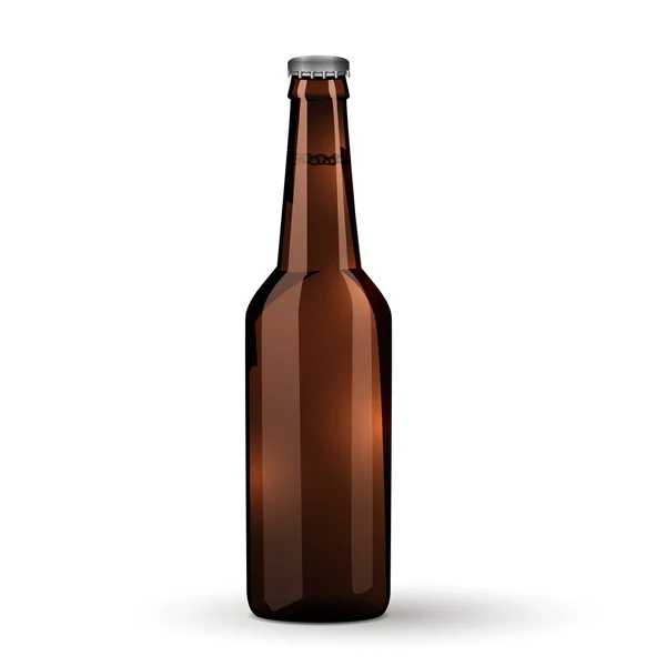 Garrafa de cerveja de vidro marrom em fundo branco isolado . — Vetor de Stock