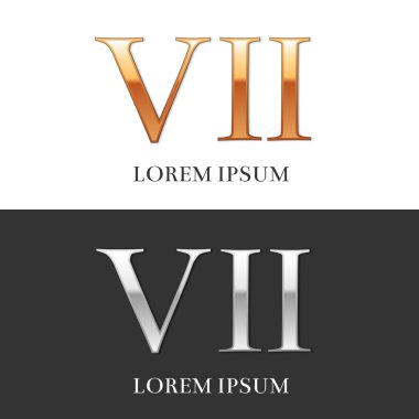 7, VII, Luxury Gold and Silver Roman numerals, sign, logo, symbo clipart