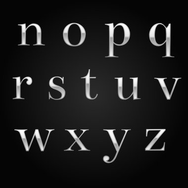 parlak gümüş yazı tipi tasarım kümesi üzerinde siyah