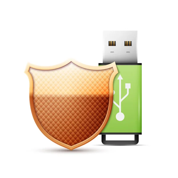 Clé USB avec bouclier, protection des données — Image vectorielle