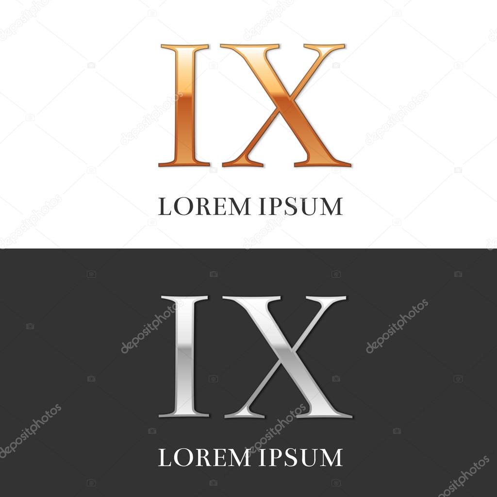9, IX, Luxury Gold and Silver Roman numerals, sign, logo, symbol