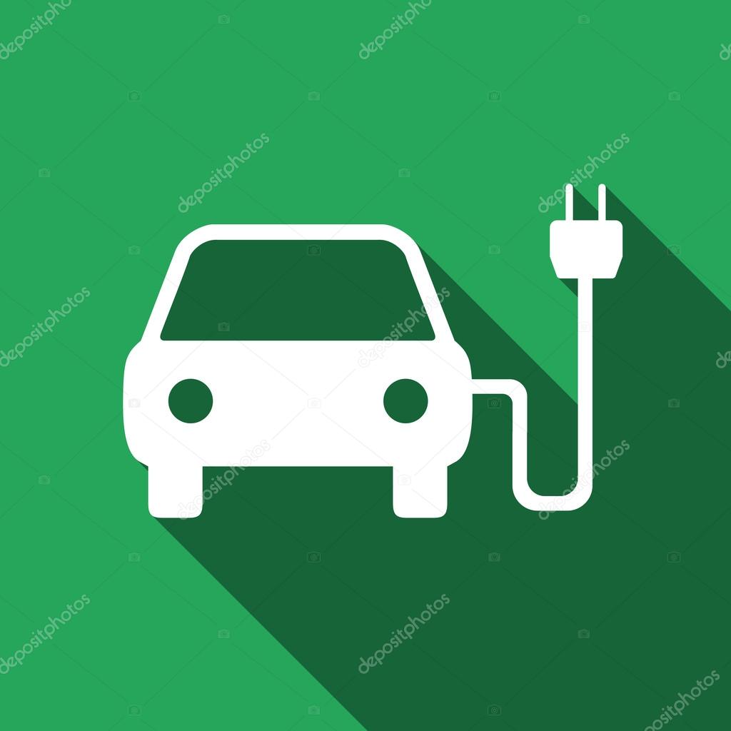 Electric powered car symbol icon with long shadow.