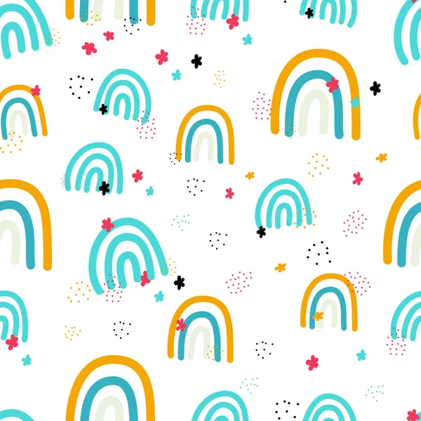 Dibujos animados arco iris patrón sin costura para el diseño textil y de papel. Ilustración vectorial. — Archivo Imágenes Vectoriales