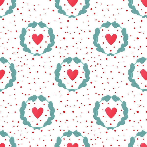 Valentijnsdag naadloos patroon met krans en hart binnenin. — Stockvector