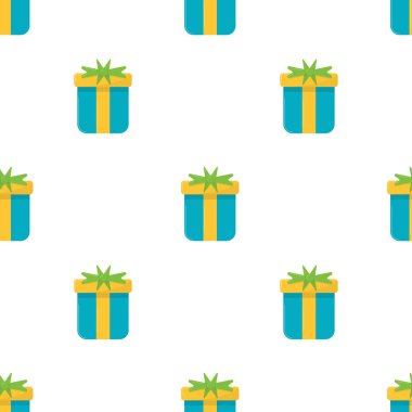 Hediye kutuları beyazın üzerinde kusursuz desen oluşturuyor. Vektör illüstrasyonu.